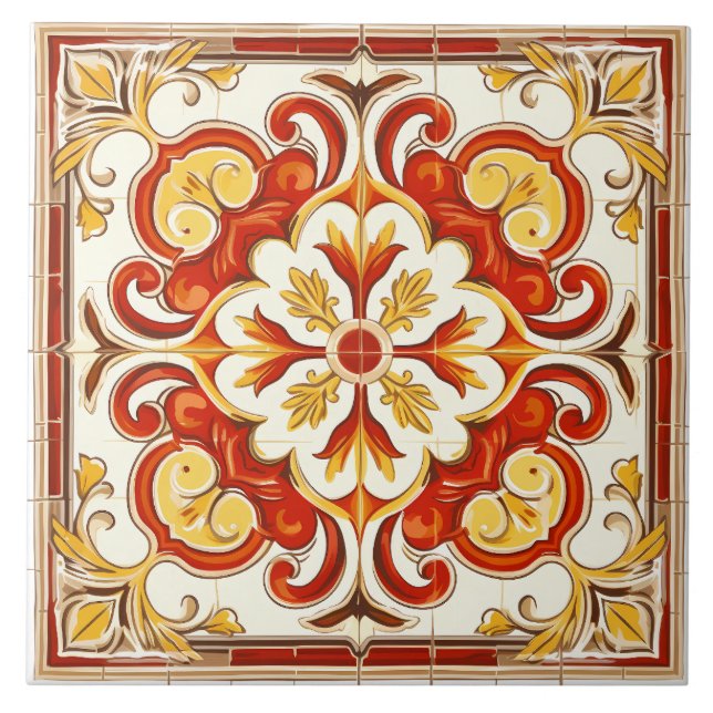 Vintage Italian Mediterranean Pattern Ceramic Tile (Front)