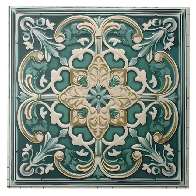 Vintage Italian Mediterranean Pattern Ceramic Tile (Front)