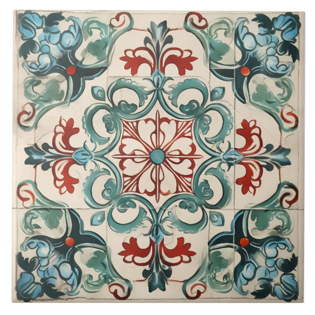 Vintage Italian Mediterranean Pattern Ceramic Tile (Front)