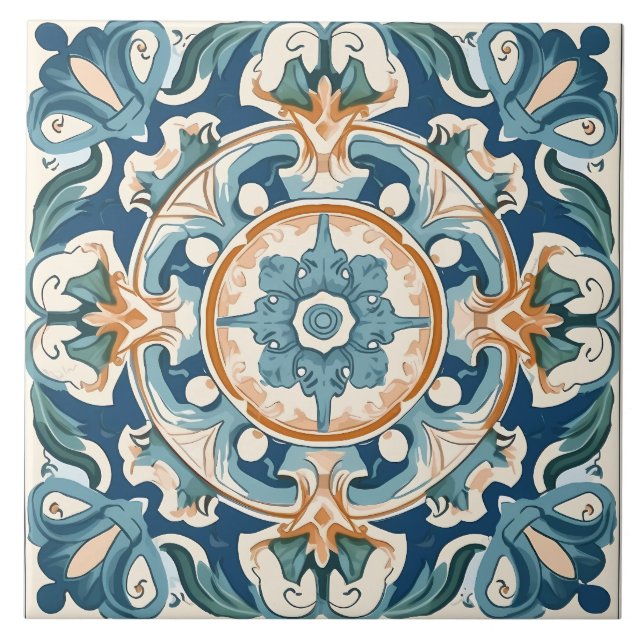 Vintage Italian Mediterranean Pattern Ceramic Tile (Front)