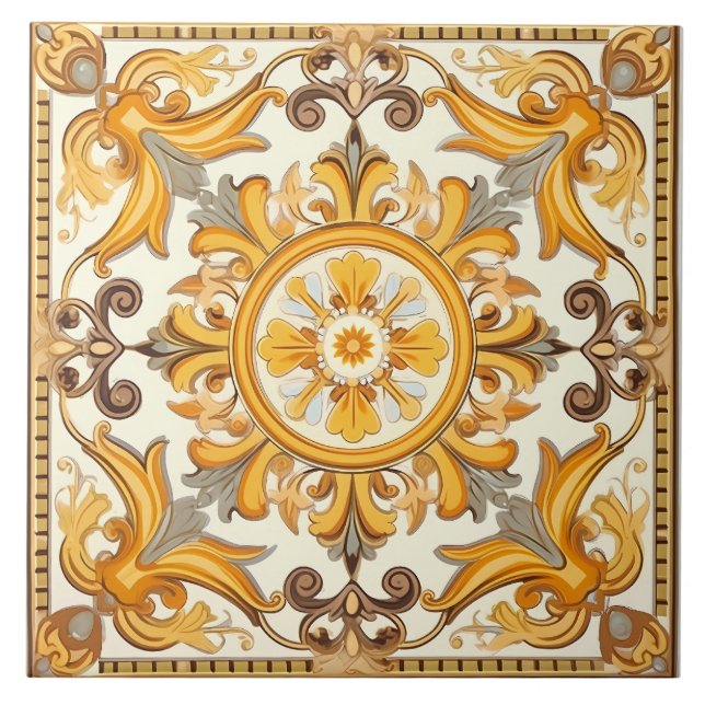 Vintage Italian Mediterranean Pattern Ceramic Tile (Front)