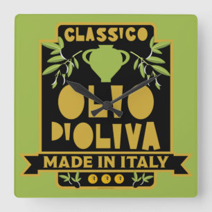 Vintage Italian Olive Oil   Square Wall Clock