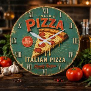 Vintage Italian Pizza Large Clock