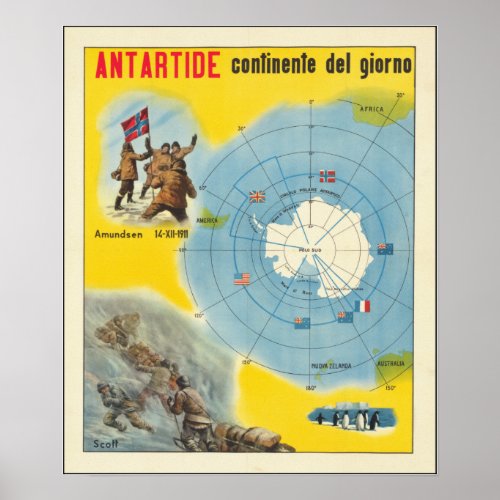 Vintage Italian Race for the South Pole and a Map Poster