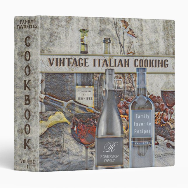 Vintage Italian Recipes Cookbook 3 Ring Binder (Front/Spine)