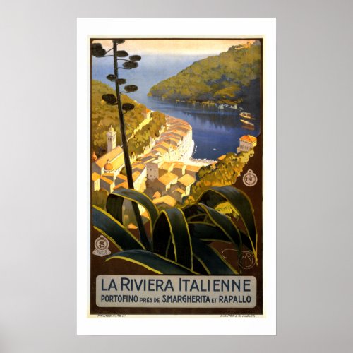 Vintage Italian Riviera Portofino Travel Poster