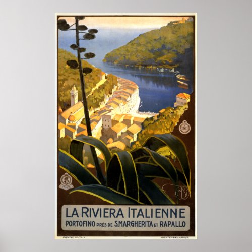 Vintage Italian Riviera Portofino Travel Poster