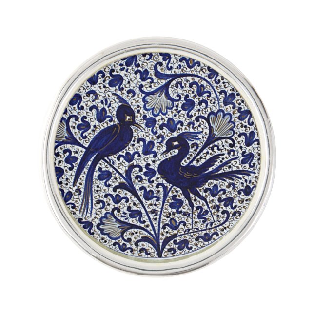 Vintage Italian-Style Blue-Gold Love-Birds Pin (Front)