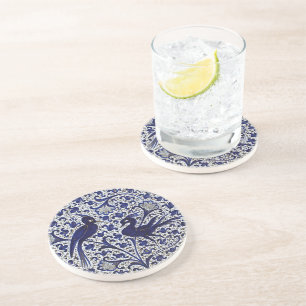 Vintage Italian-Style Blue White Gold Love Birds Coaster