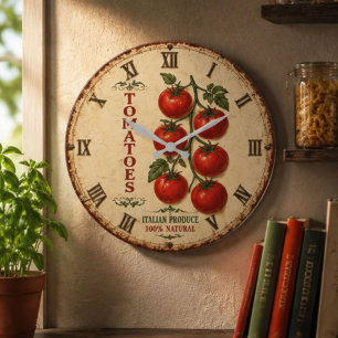 Vintage Italian Tomatoes Rustic Farmhouse Kitchen Large Clock