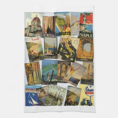 Vintage Italian Travel Posters Collage  Kitchen Towel