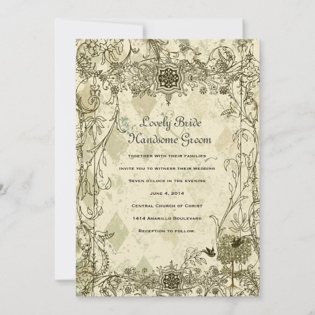 Vintage Italian Verdigris Wedding Invitation (Front)