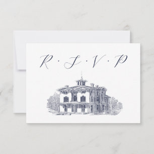 Vintage Italian Villa Illustration Wedding RSVP Card