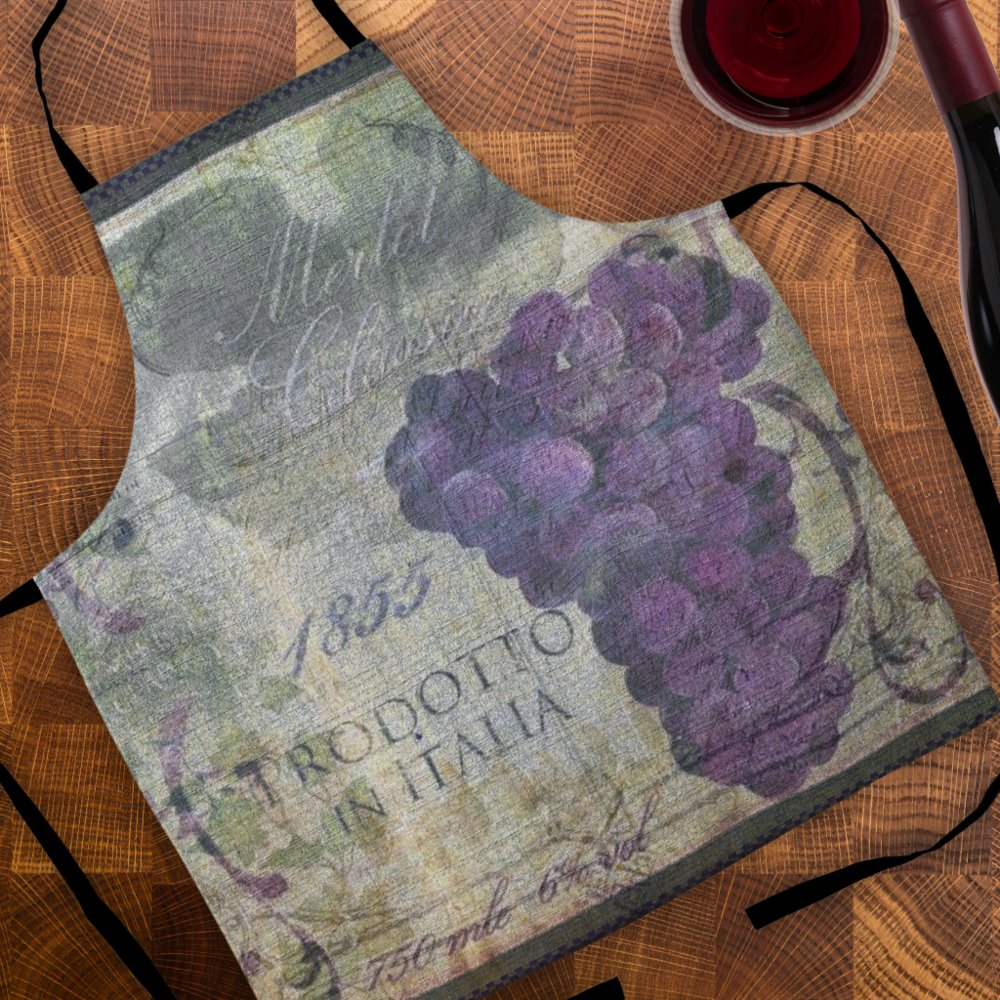 Vintage Italian Wine Ad Purple Grapes Apron