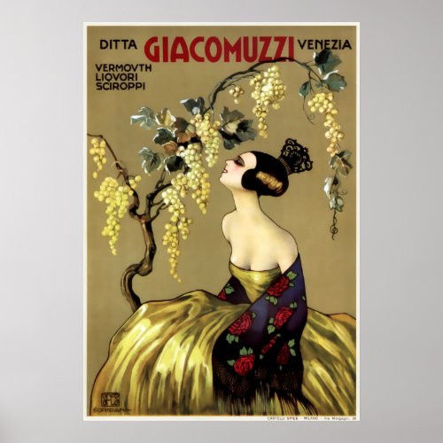VINTAGE ITALIAN WINE c 1900 Poster