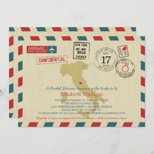 Vintage Italy Airmail Wedding Bridal Shower Invitation