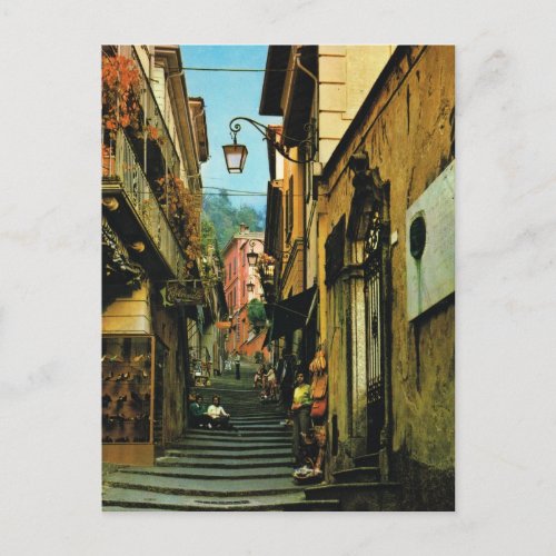 Vintage Italy Bellagio Street of steps Postcard