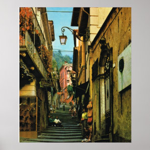 Vintage Italy, Bellagio, Street of Steps Poster
