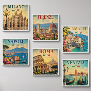 Vintage Italy Cities Wall Tiles – Set of 6
