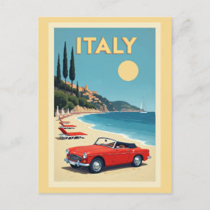 Vintage Italy Italian Coast Beach Car Postcard