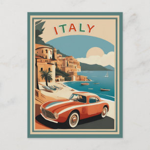 Vintage Italy Italian Coast Beach Car Postcard
