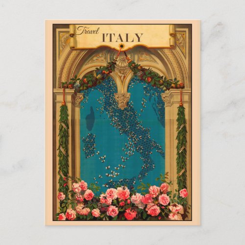 Vintage Italy Italian Map Travel Postcard