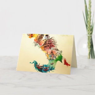 Vintage Italy Map City Travel Love Watercolor Card