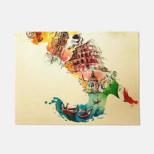 Vintage Italy Map City Travel Love Watercolor Doormat