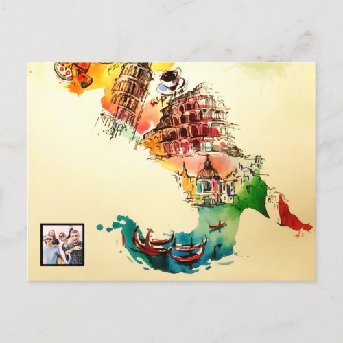Vintage Italy Map City Travel Love Watercolor Holiday Postcard