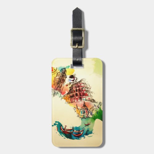 Vintage Italy Map City Travel Love Watercolor Luggage Tag
