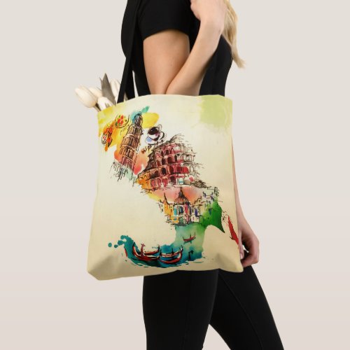Vintage Italy Map City Travel Love Watercolor Tote Bag