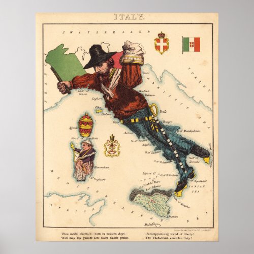 Vintage Italy Map Poster