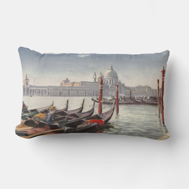 Vintage Italy Postcard Venice Grand Canal Lumbar Pillow (Front)