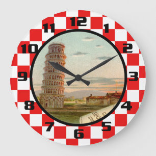 Vintage Italy red and white checkered Pattern Large Clock