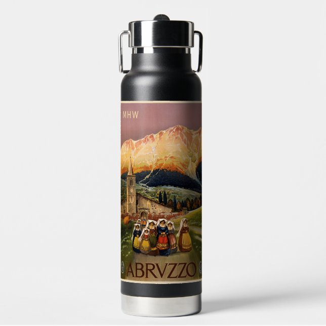 Vintage Italy Travel custom monogram Water Bottle (Front)