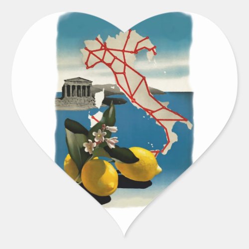 Vintage Italy Travel Heart Sticker