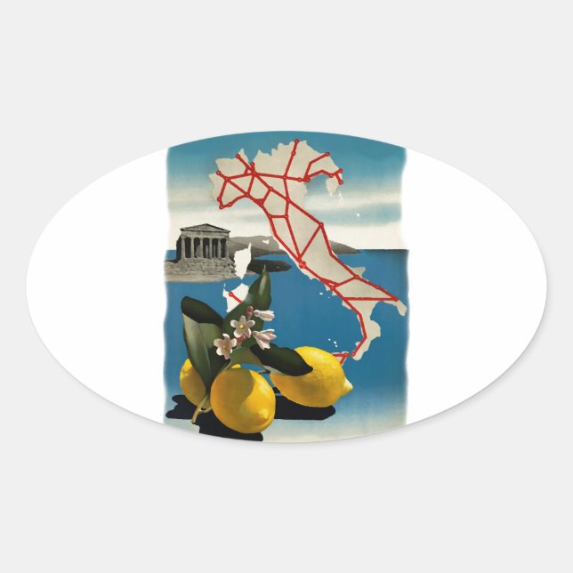 Vintage Italy Travel Oval Sticker (Front)