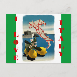 Vintage Italy Travel Post Card with Flag Colors