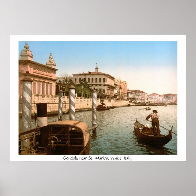 Vintage Italy, Venice Gondola at  Mark's Basilica Poster (Front)