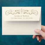 Vintage Ivory and Antique Gold Flourish Wedding Envelope<br><div class="desc">Custom vintage style wedding envelopes feature antique gold return text with scroll flourish details that you can personalize with an ivory printed background color,  which can be customized.</div>