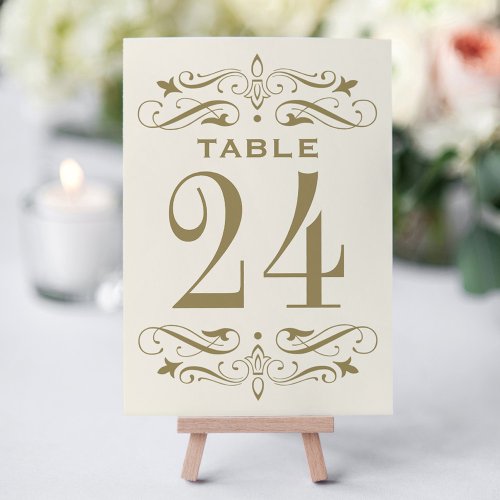 Vintage Ivory and Antique Gold Flourish Wedding Table Number