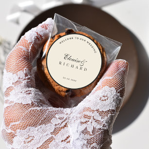 Vintage Ivory and Black Old Money Wedding Welcome Classic Round Sticker