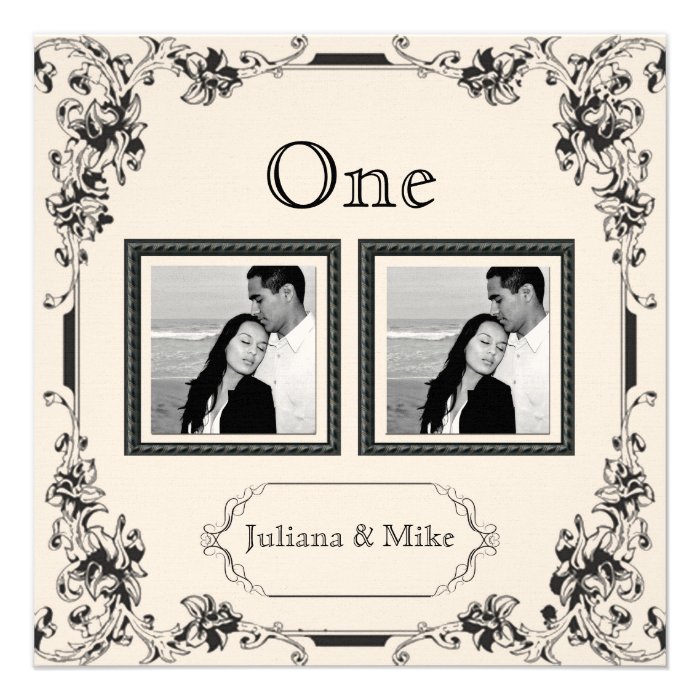 Vintage Ivory and Black Photo Table Number Personalized Invitations