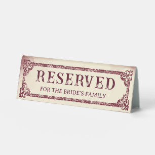Vintage Ivory and Burgundy Wedding Reserved Seat Table Tent