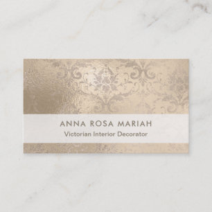 *~* Vintage Ivory Antique Aged Iridescent Damask Business Card