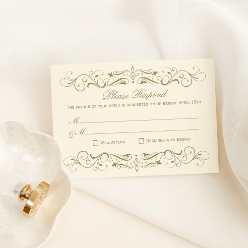 Vintage Ivory Antique Flourish Wedding RSVP Card