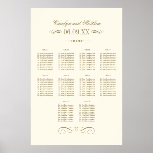 Vintage Ivory Antique Flourish Wedding Seating Poster