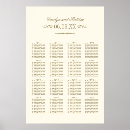 Vintage Ivory Antique Flourish Wedding Seating Poster