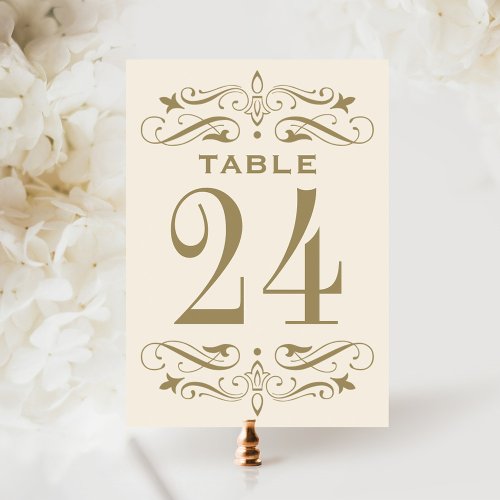 Vintage Ivory Antique Gold Flourish Table Number