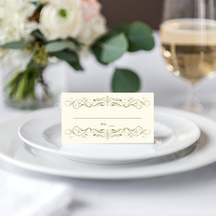 Vintage Ivory Antique Gold Flourish Wedding Place Card